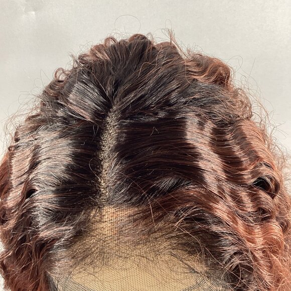 Kallara #DRFF2/Ginger Brown Long Wavy Melted Hairline Synthetic Lace Front Wig - Picture 4 of 10